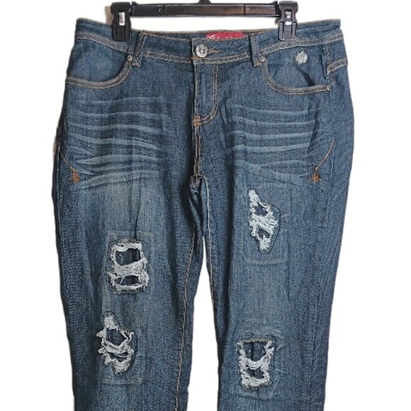 Apple Bottoms Skinny Jeans Womens 11/13 Midrise 90s Y2K Distressed Embroidered - Picture 2 of 4